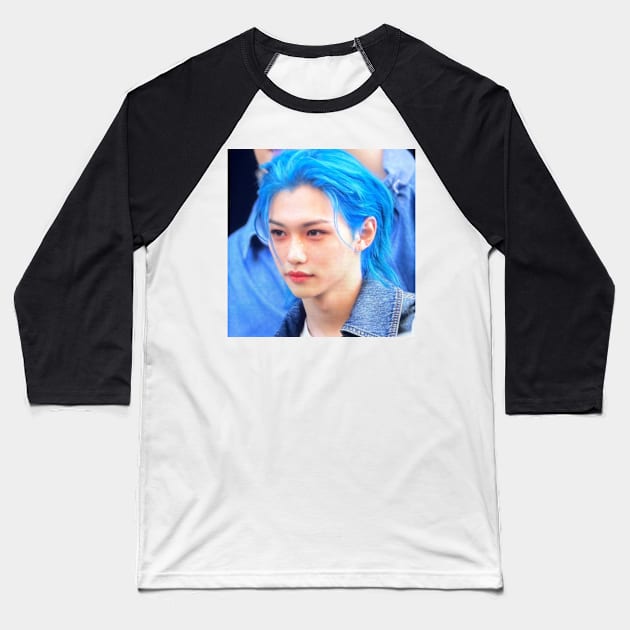 Kpop Stray Kids Felix Blue Aesthetic Baseball T-Shirt by StarBunnyDesigns